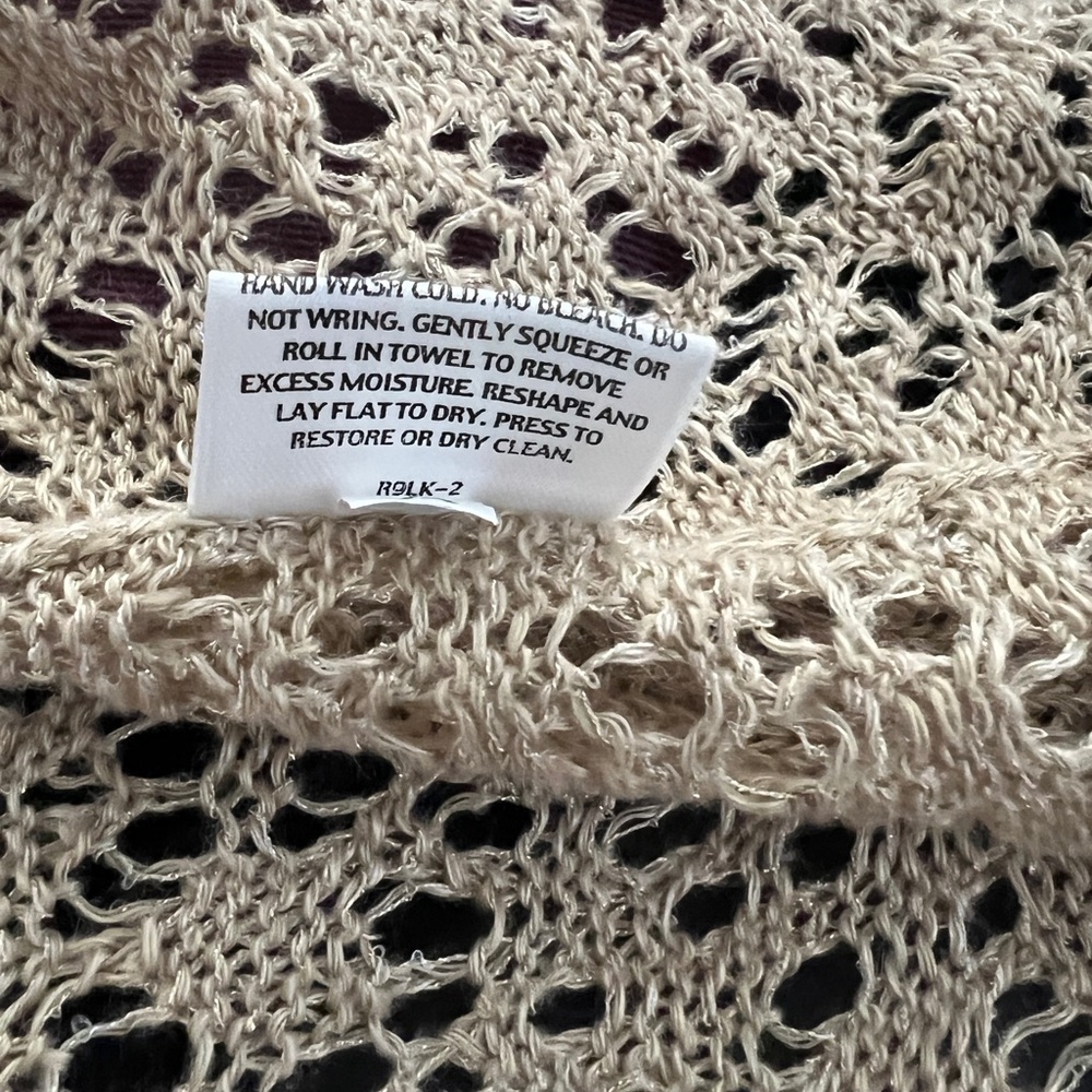 Eileen Fisher Open Knit Italian Yarn Linen Metallic Cardigan PP Tan - Picture 5 of 6